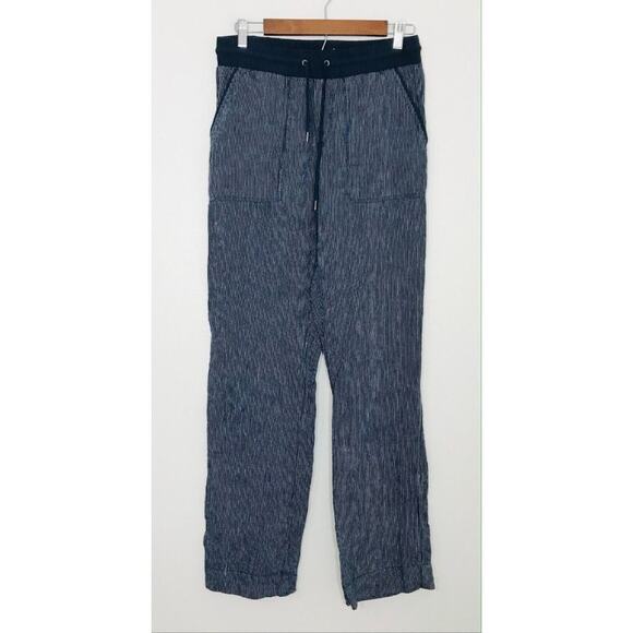Athleta Cabo Linen Pants Wide Leg Striped Coastal Navy Blue Preppy, 6T - Picture 3 of 13